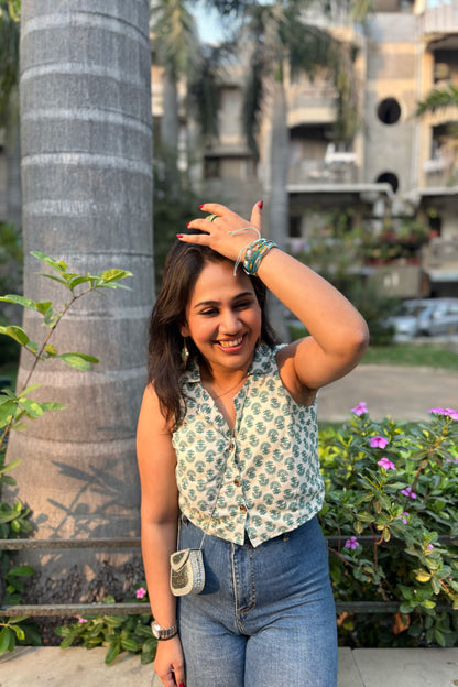 Vest Top (Green Flower Pattern)