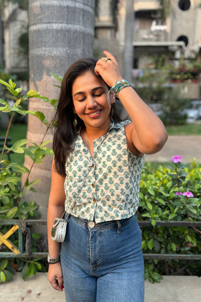 Vest Top (Green Flower Pattern)