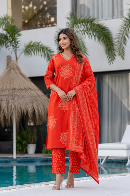 Shringar Rang Bandhani Print Cotton Suit Set