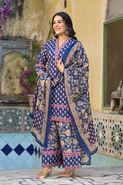 Bahara Lotus Block Print Blue Garara Set