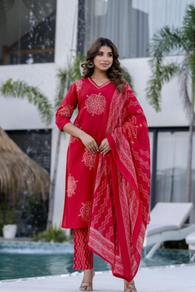 Shringar Rang Bandhani Print Cotton Suit Set