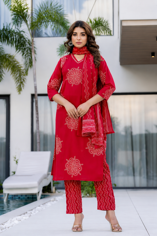 Shringar Rang Bandhani Print Cotton Suit Set