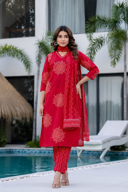 Shringar Rang Bandhani Print Cotton Suit Set