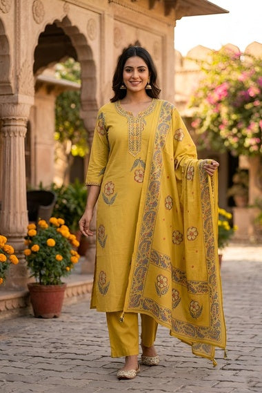 Gul Sunehra Yellow Printed Suit Set